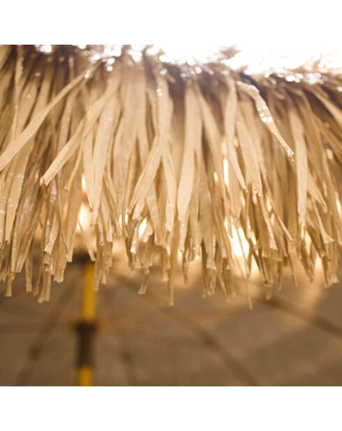 Sombrilla con flecos HAWAI de acero con acabado en madera marrón - D.200