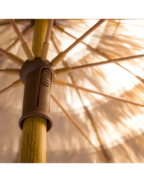 Sombrilla con flecos HAWAI de acero con acabado en madera marrón - D.200