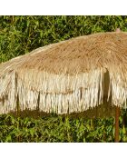 Sombrilla con flecos HAWAI de acero con acabado en madera marrón - D.200