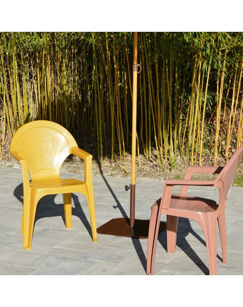 Sombrilla con flecos HAWAI de acero con acabado en madera marrón - D.200