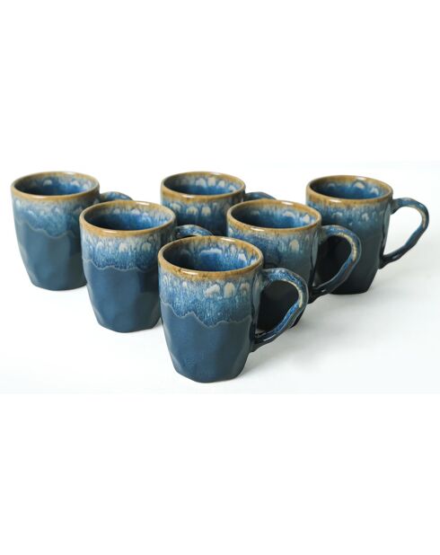6 Mugs en céramique bleus - 370 ml