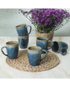 6 Mugs en céramique bleus - 370 ml