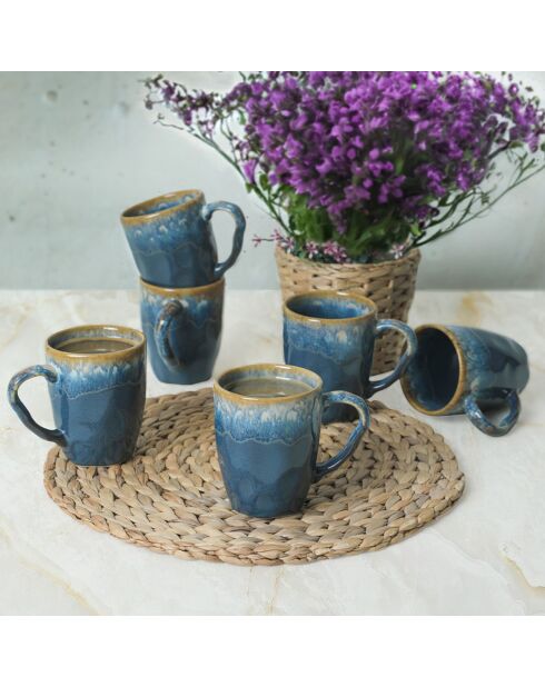 6 Mugs en céramique bleus - 370 ml