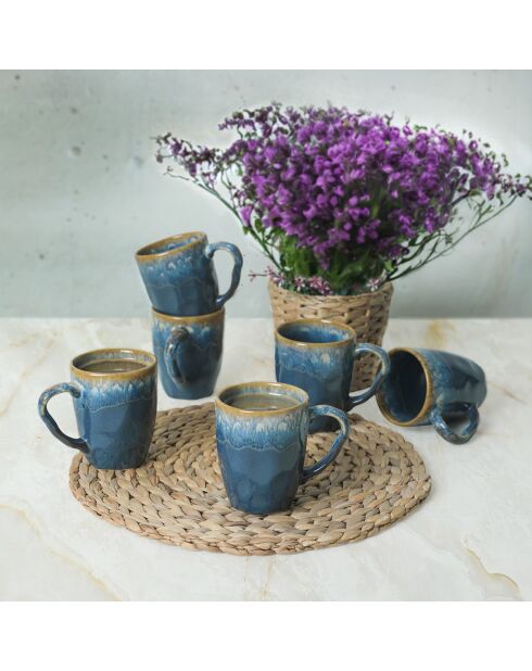 6 Mugs en céramique bleus - 370 ml