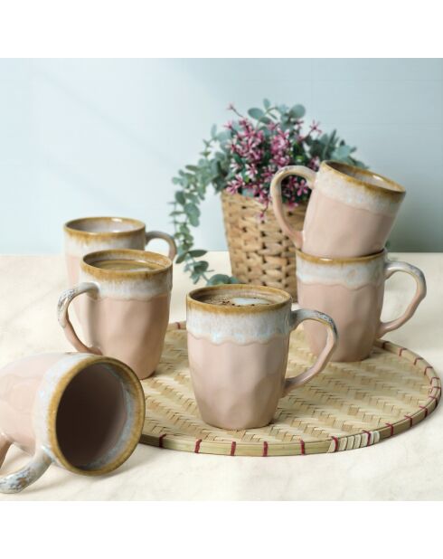 6 Mugs en céramique poudrés - 370 ml