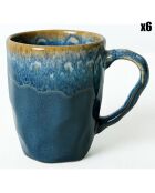 6 Mugs en céramique bleus - 370 ml