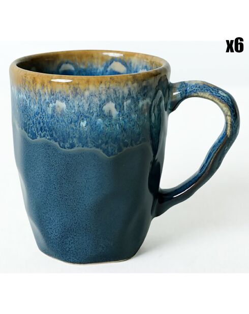 6 Mugs en céramique bleus - 370 ml
