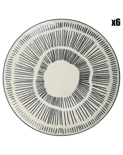 6 Assiettes dessert en Porcelaine Mixt & Match noir/blanc - D.20 cm