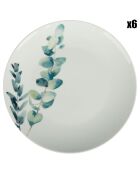 6 Assiettes dessert en Porcelaine Nature Botanique blanc/vert -  D.19 cm