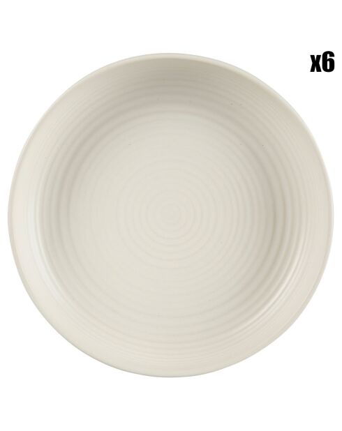 6 Assiettes creuses Fusion blanches -  D.22.5 cm