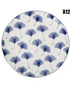 12 Assiettes plates en Porcelaine Ichika blanc/bleu - D.26 cm