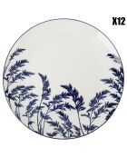 12 Assiettes plates en Porcelaine Ichika blanc/bleu -  D.26.8 cm