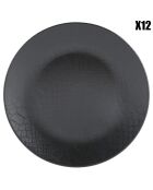 12 Assiettes plates en faïence Black Mamba noires -  D.26 cm