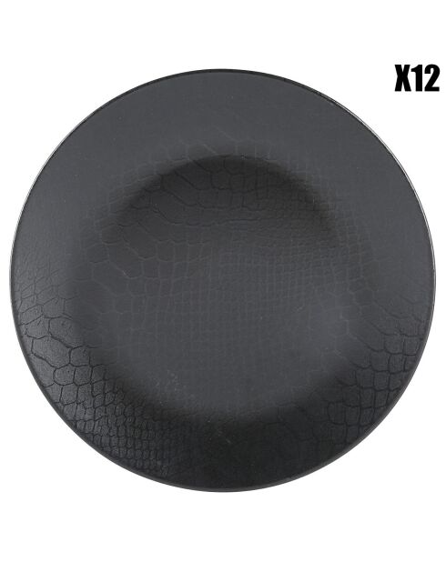 12 Assiettes plates en faïence Black Mamba noires -  D.26 cm