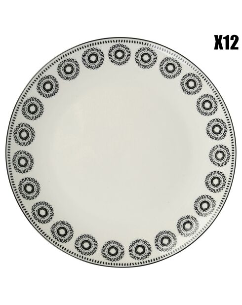 12 Assiettes plates en Porcelaine Naia blanches -  D.26 cm