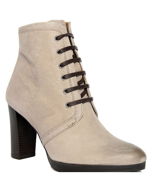 Bottines en Cuir Mathilde taupe - Talon 8.5 cm