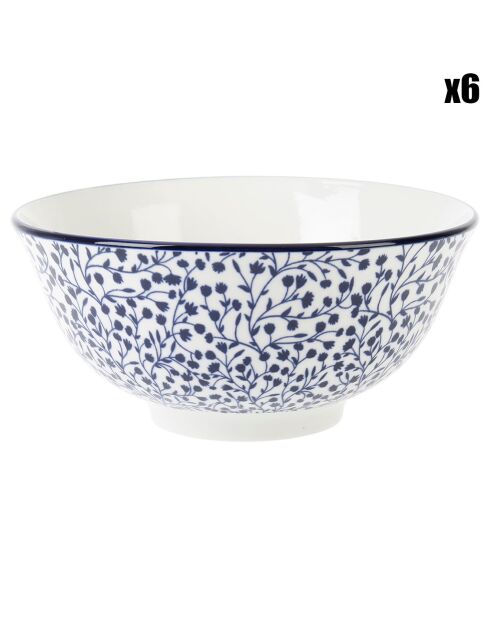 6 Bols en Porcelaine Ichika blanc/bleu - 60 cl