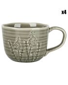 4 Mugs Slow Life Floralie gris - 40 cl