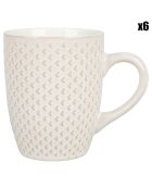 6 Mugs en grès Chevron beiges - 37 cl