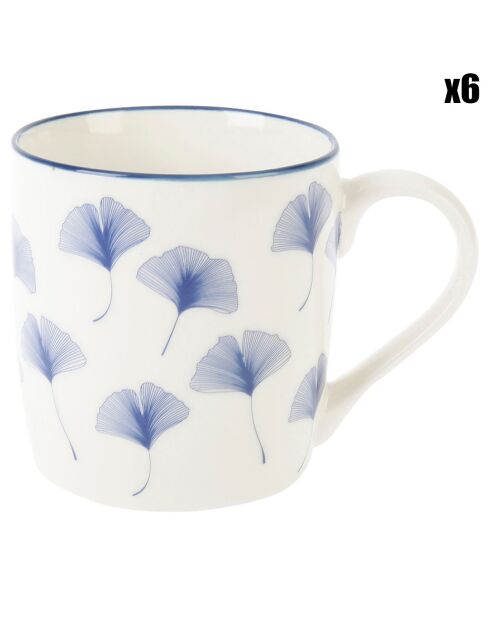 6 Mugs en Porcelaine Ichika blanc/bleu - 28 cl