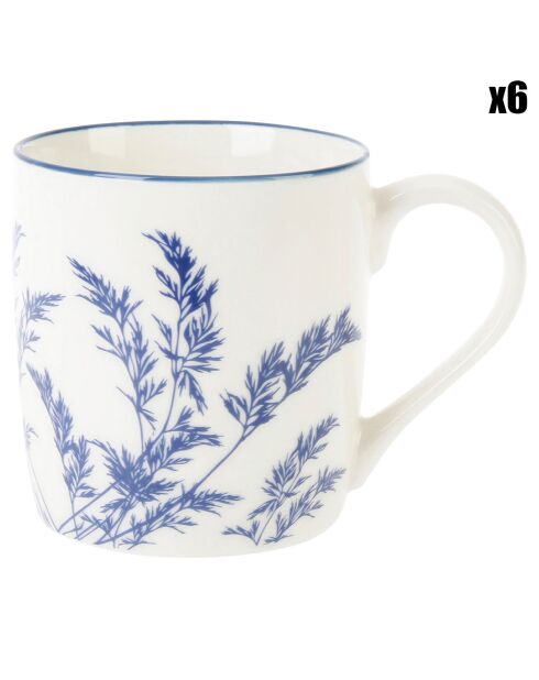 6 Mugs en Porcelaine Ichika blanc/bleu - 28 cl