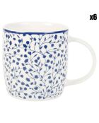 6 Mugs en Porcelaine Ichika blanc/bleu - 28 cl