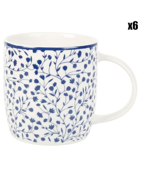 6 Mugs en Porcelaine Ichika blanc/bleu - 28 cl