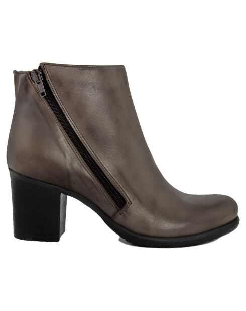 Bottines en Cuir Pia taupe - Talon 7 cm