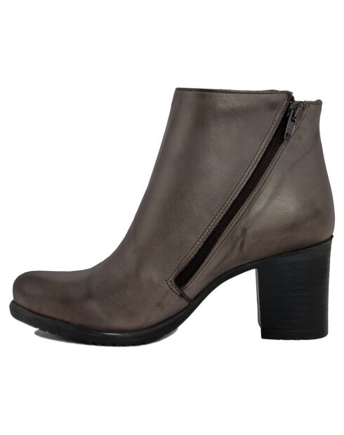 Bottines en Cuir Pia taupe - Talon 7 cm