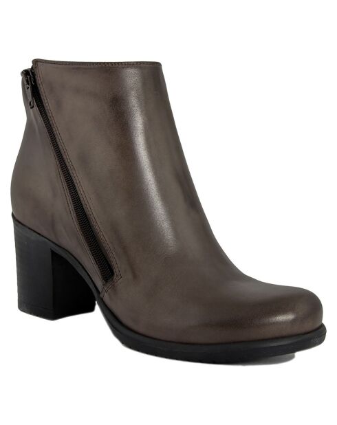 Bottines en Cuir Pia taupe - Talon 7 cm