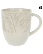 6 Mugs en grès Fougère blanc cassé - 35 cl