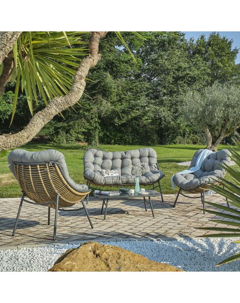 Mobili da giardino Tulum a 4 posti in resina intrecciata marrone