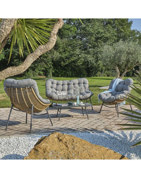 Muebles de jardín Tulum de 4 plazas en resina tejida marrón