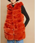 Gilet en fausse Fourrure à Capuche Angelina tangerine