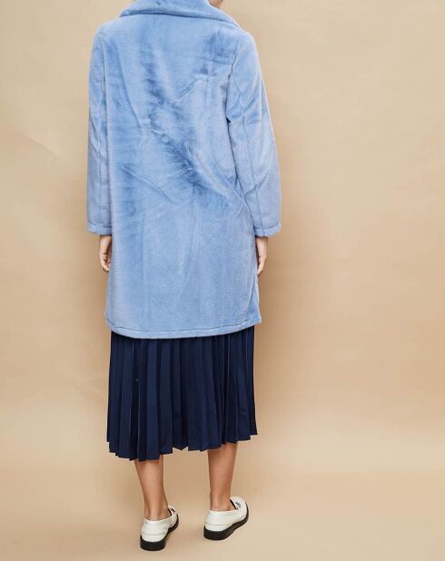 Manteau boutonné en Fausse Fourrure réversible bleu