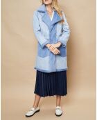 Manteau boutonné en Fausse Fourrure réversible bleu