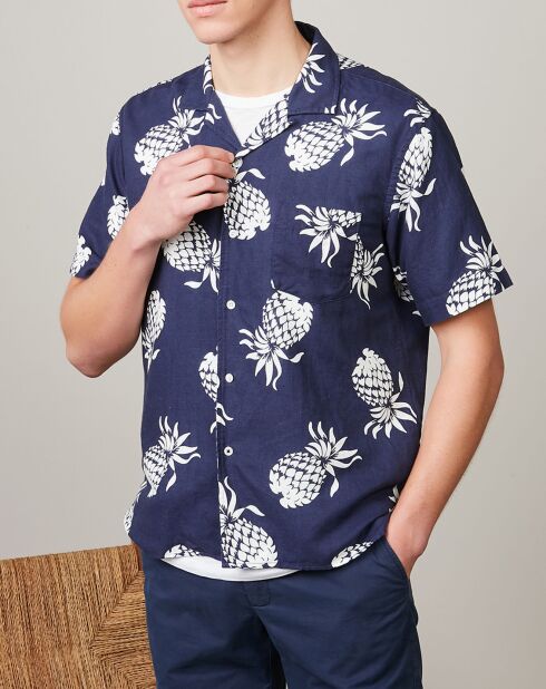 Chemise regular en Lin & Coton Palm bleue