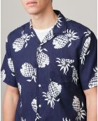 Chemise regular en Lin & Coton Palm bleue