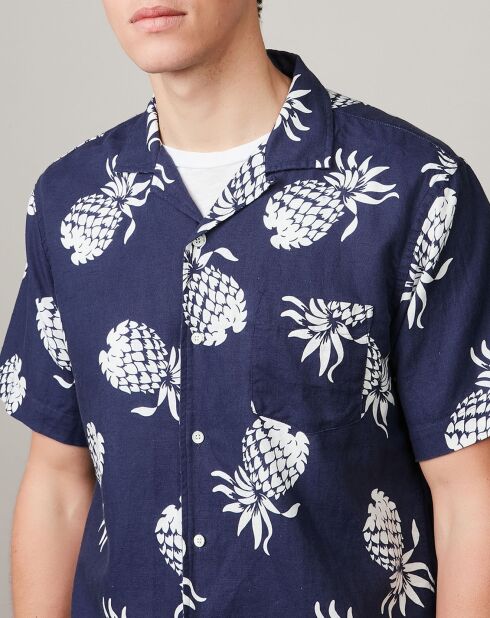 Chemise regular en Lin & Coton Palm bleue