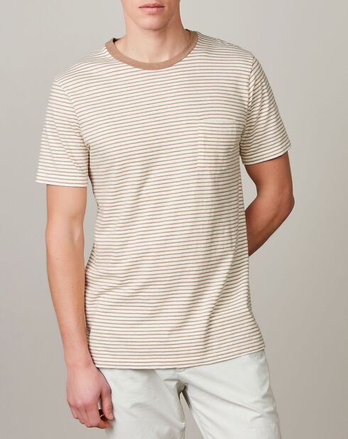 T-Shirt Pocket Crew Stripe craie/camel