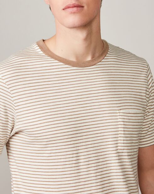 T-Shirt Pocket Crew Stripe craie/camel