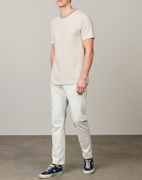 Rundstreifen-T-Shirt mit Tasche kreide/kamelfarben