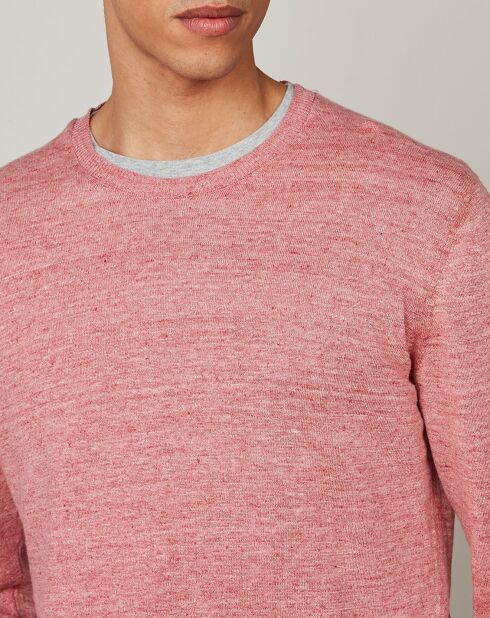 Pull en Lin & Coton Crew rouge rose