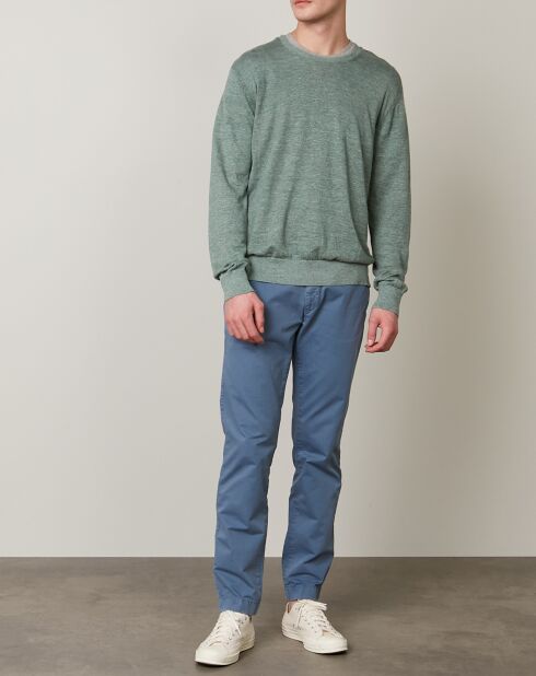 Jersey verde redondo de lino y algodón