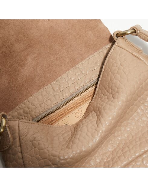 Sac besace  en Cuir Bess taupe - 25x19x8 cm