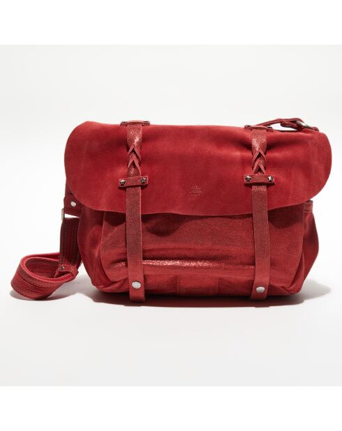 Sac besace  en Cuir brillant Olou rouge - 32x22x10 cm