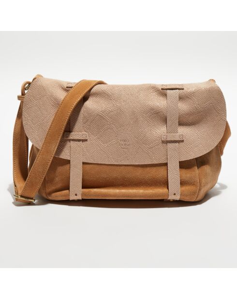 Sac besace  en Cuir Bernie beige/camel - 32x22x10 cm