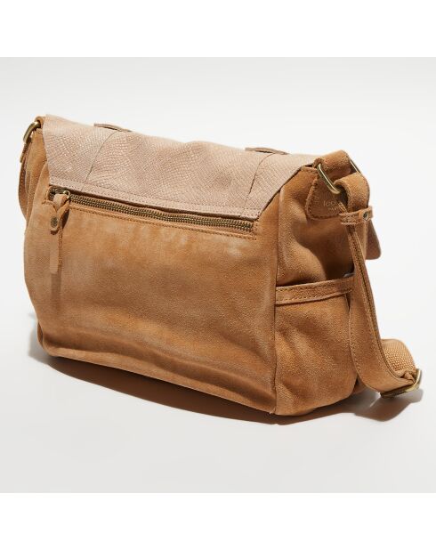 Sac besace  en Cuir Bernie beige/camel - 32x22x10 cm