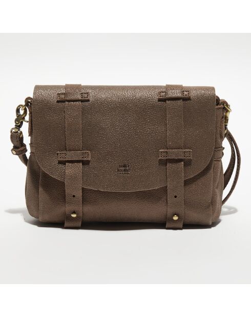 Sac besace en Cuir Mahe taupe - 21x18x5 cm