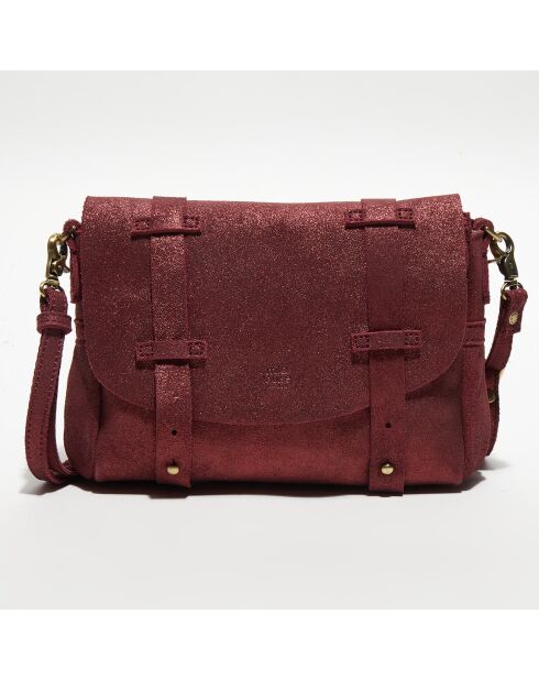 Sac besace en Cuir Mahe rouge foncé - 21x18x5 cm